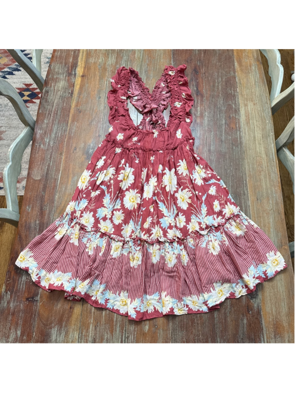 Free People Bali Wild Daisy Mini Dress Ruffle Straps Slip Renaissance Red Small